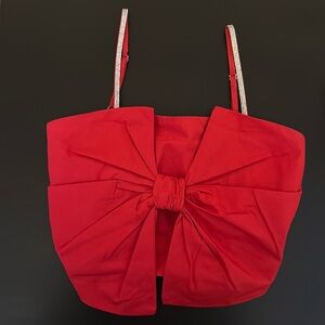 Red bow rhinestone strap crop top